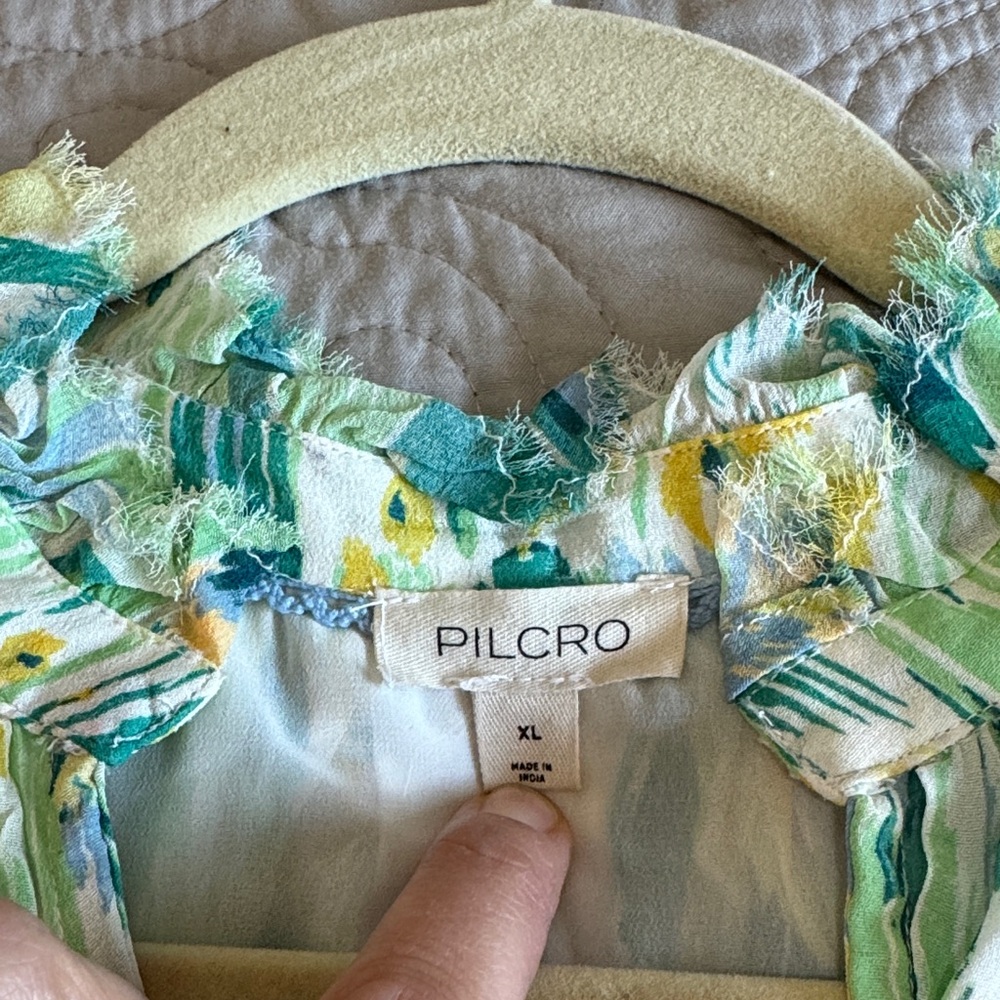 Pilcro Tavi Lightweight Button Front Blouse Green & Yellow size XL - Picture 10 of 16